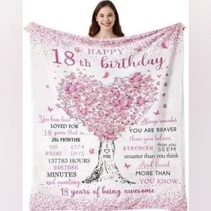 18th Birthday Decorative Blanket, Pink and Black Design, 51x59 inches